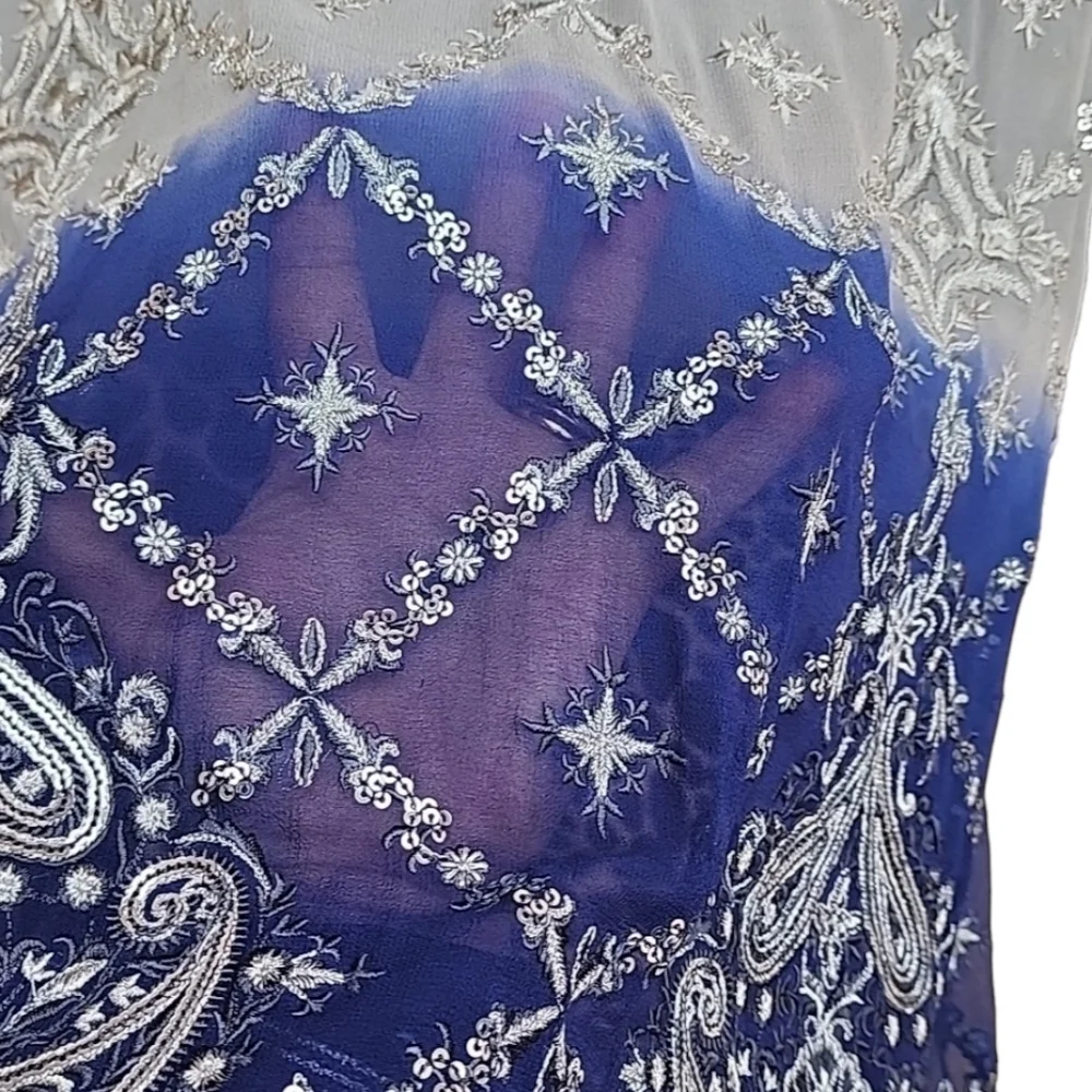 BOLLYWOOD Kurti Silk Dress Tunic L Embroidered DUBAI Custom Wedding Top Y2K - Picture 12 of 16